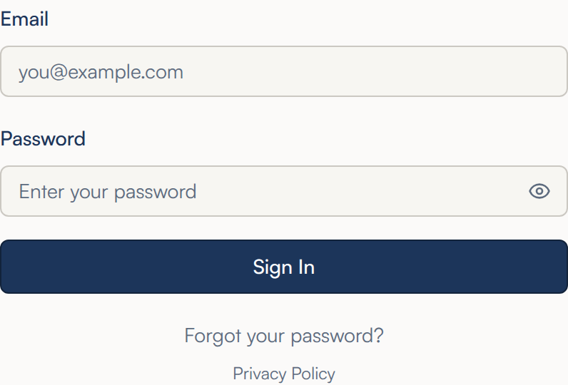 The TumbleTracker sign-in form: an Email field, a Password field, a Sign In button and a Forgot your password? link